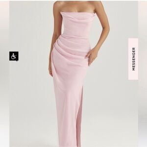 House of CB Adrienne Pink Quartz Georgette Strapless Gown